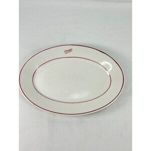 VTG Arnauds New Orleans Homer Laughlin Oval Serving Platter 12" White W/ Red Tri